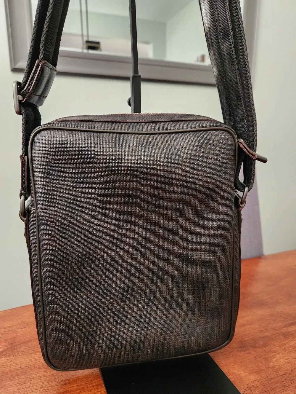 Dunhill Patterned Printed Unisex Adjustable Crossbody Bag-Black Leather Accents